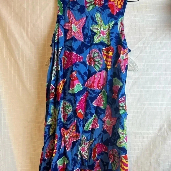 Hi Lites Button Up Rayon  Flowy, Blue Pink Colorful Seashell SummerDress L - Picture 3 of 4